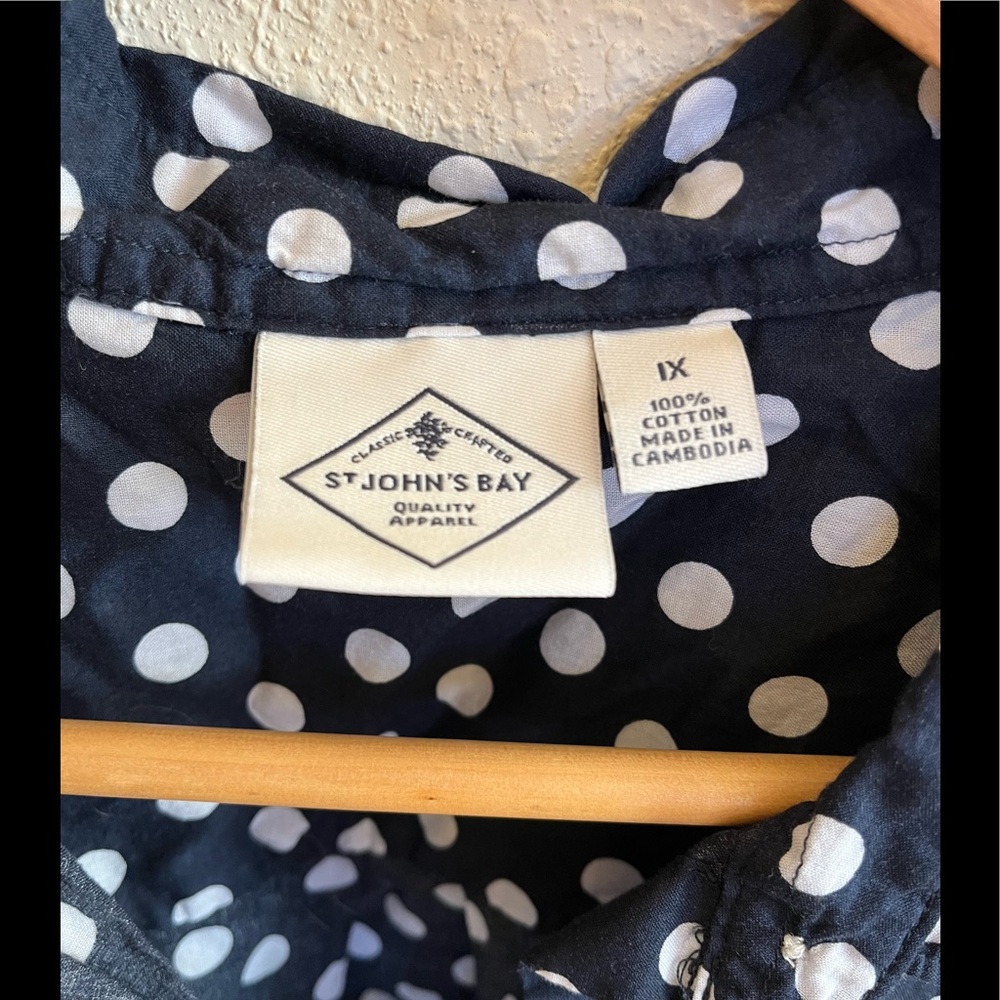 Sleeveless Navy Polka Dot Blouse - White Dot Print - Picture 4 of 7